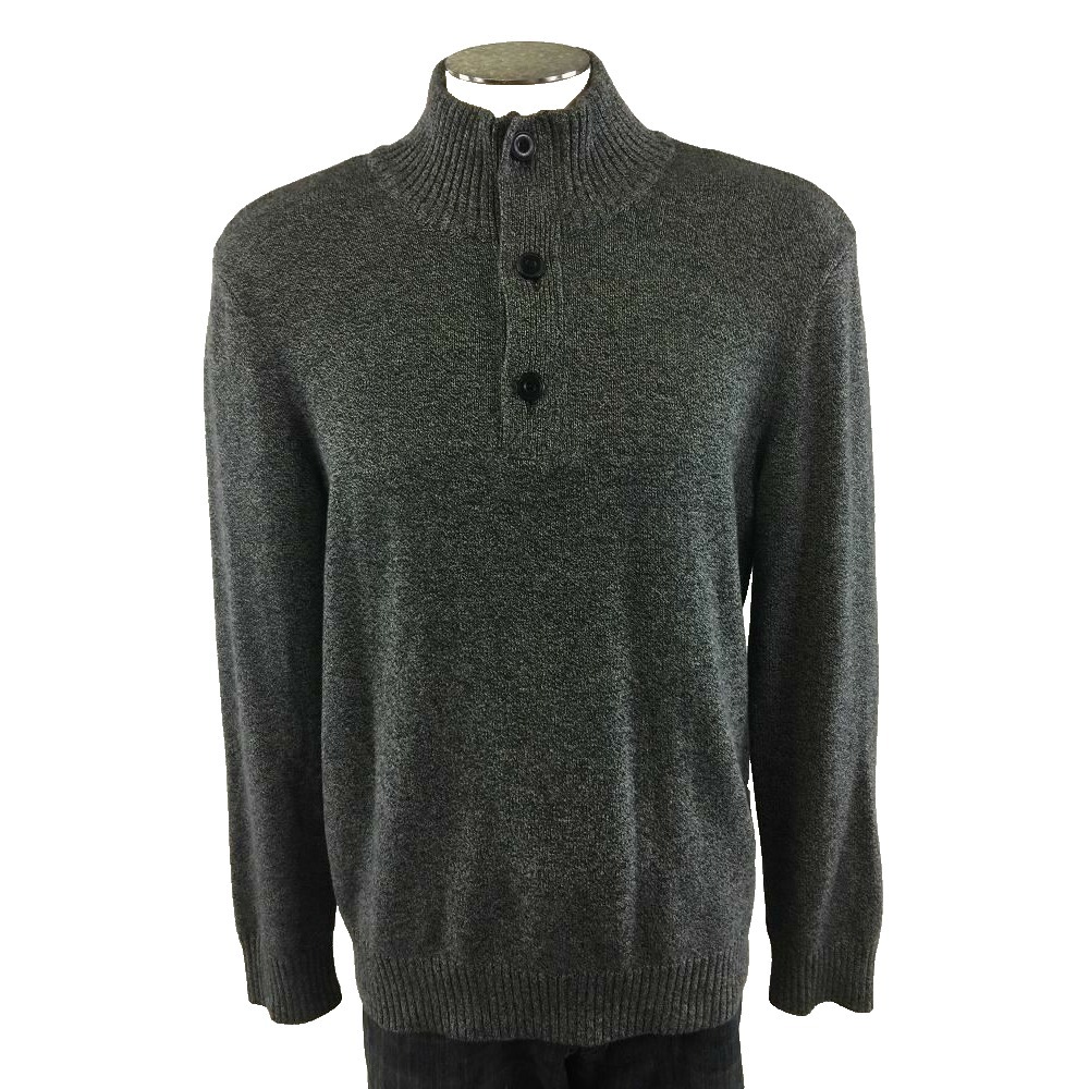 American Eagle Outfitters Button Mockneck Sweater L‎ Gray Pullover Mens